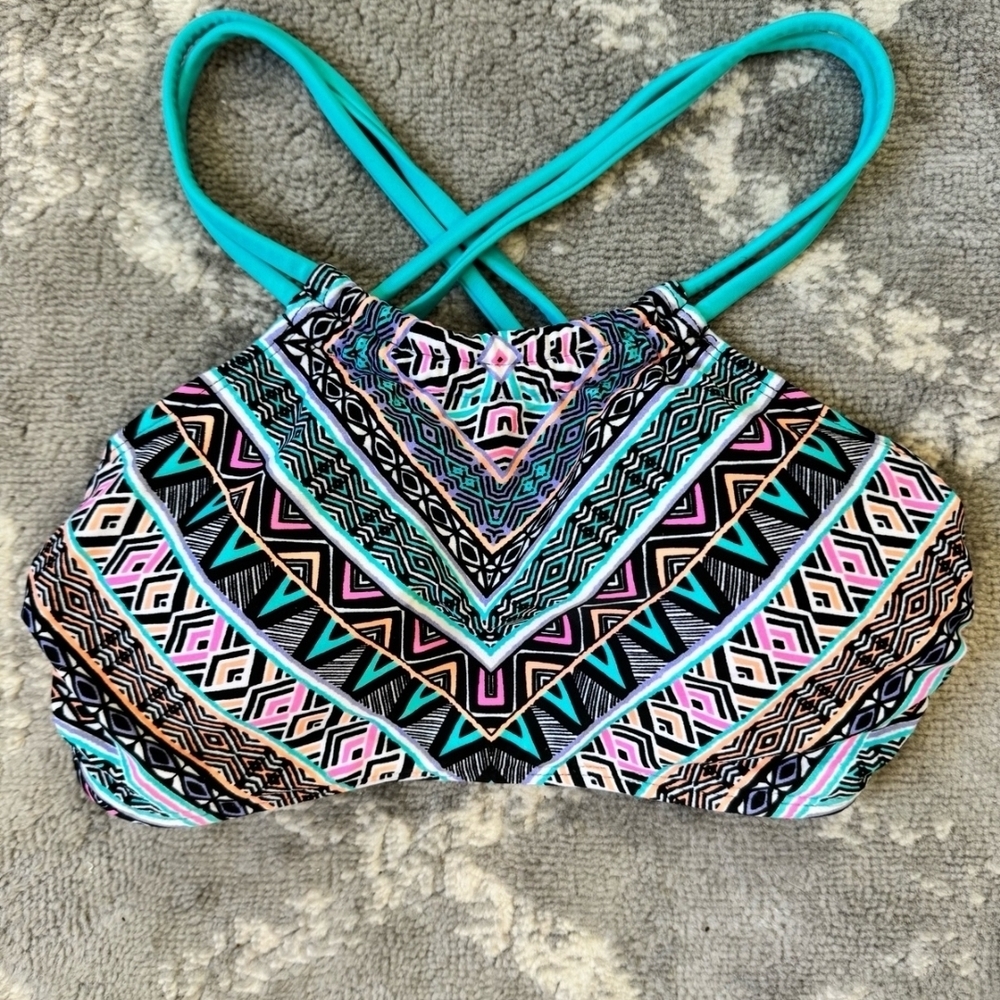 Xhilaration Multicolor Geometric Bikini Top Sz S Turquoise, Pink, Orange, Blk